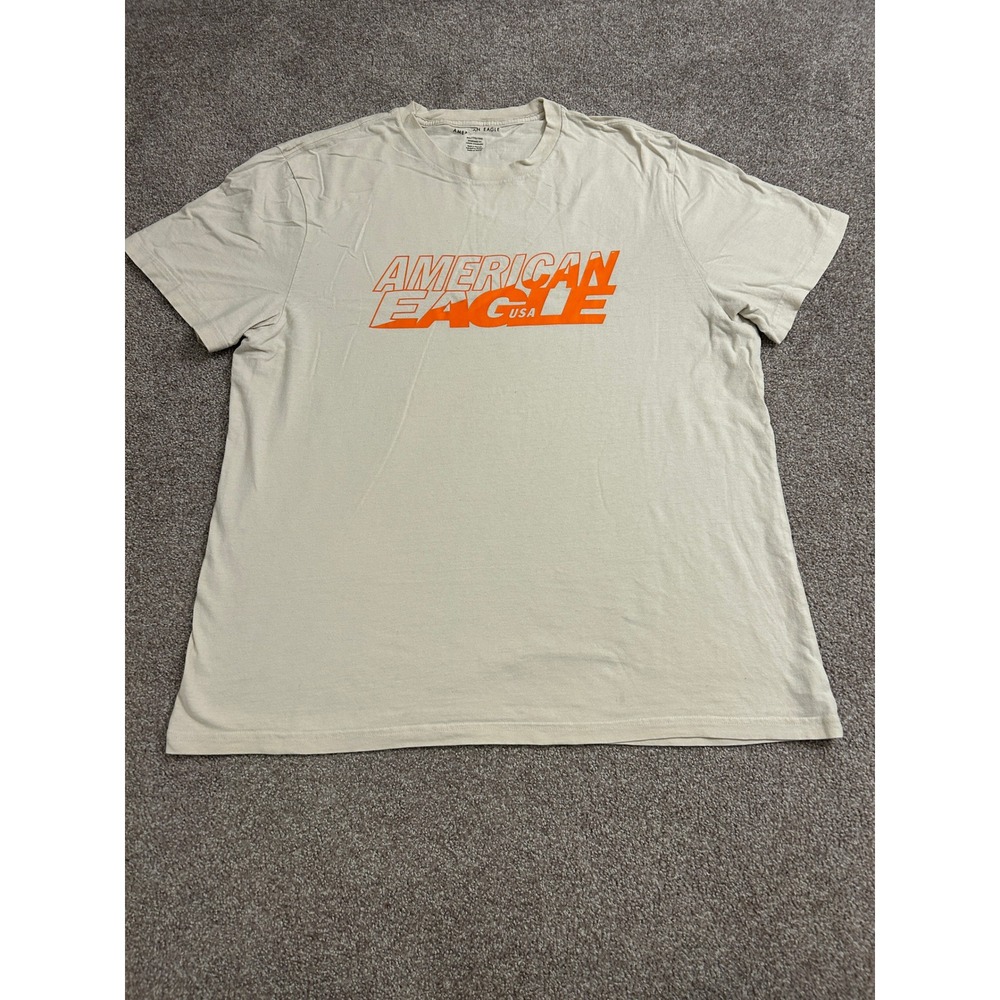 American Eagle T-Shirt Mens XXL Cream Orange Graphic Logo Excellent Standard Fit
